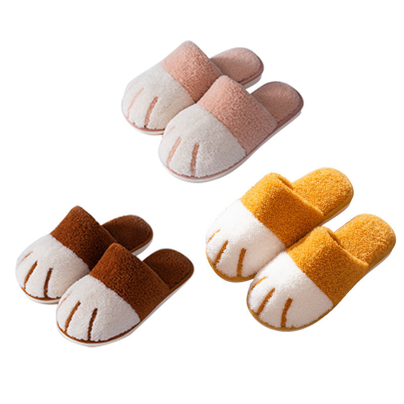 Paw Slippers Autumn Winter Home Shoes Women Kawaii Furry Slides Indoor Floor Bedroom Shoes Couple Slipper Warm Flats Footwear