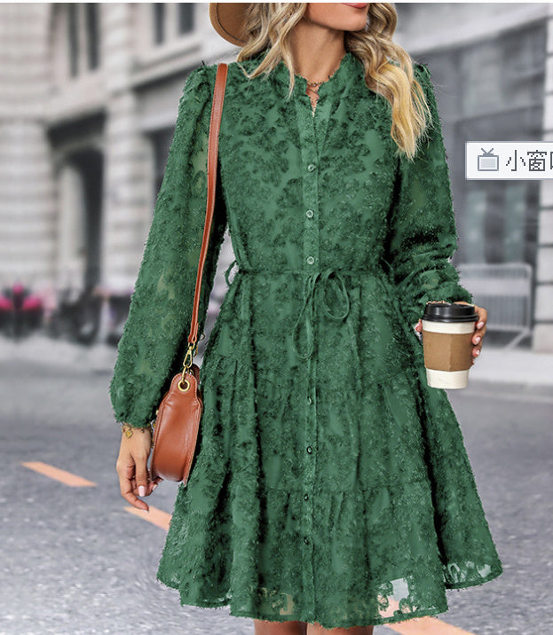 Lace Tied Long Sleeve Dress Fashion Medium Length Dresses Womens Clothing