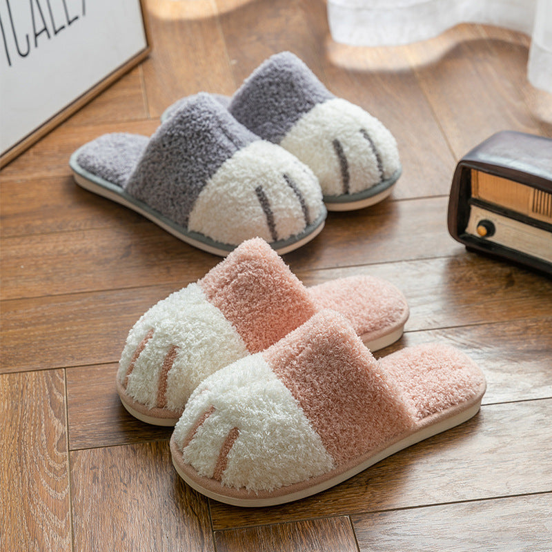 Paw Slippers Autumn Winter Home Shoes Women Kawaii Furry Slides Indoor Floor Bedroom Shoes Couple Slipper Warm Flats Footwear