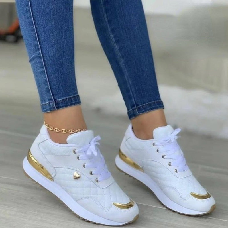 Plaid Sneakers Women Patchwork Lace Up Shoes With Love Decor