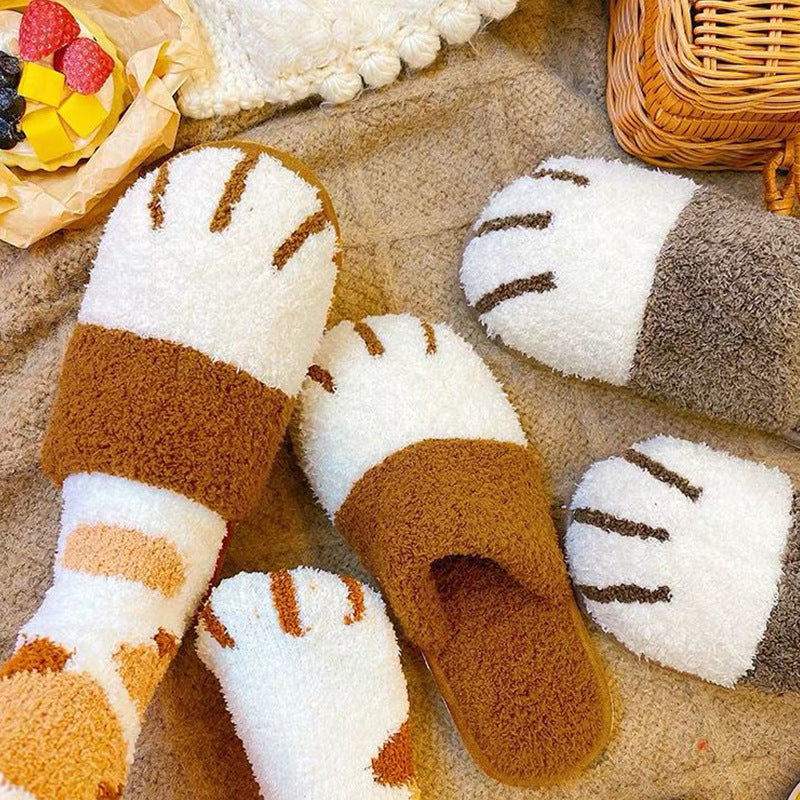 Paw Slippers Autumn Winter Home Shoes Women Kawaii Furry Slides Indoor Floor Bedroom Shoes Couple Slipper Warm Flats Footwear