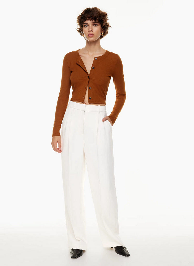 High Waist Straight Trousers With Pockets Wide Leg Casual Pants For Women