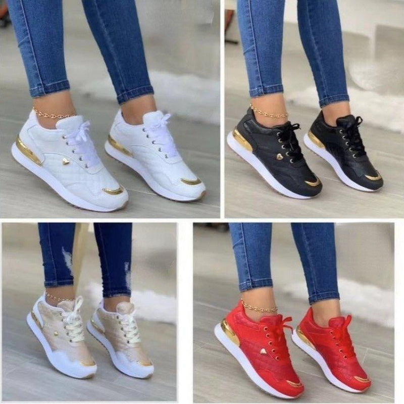 Plaid Sneakers Women Patchwork Lace Up Shoes With Love Decor